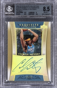 2004-05 UD "Exquisite Collection" Enshrinements Autographs Dribble #ENCA2 Carmelo Anthony Signed Card (#25/25) – BGS NM-MT+ 8.5/BGS 10